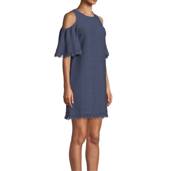NWT Milly Neiman Marcus Denim-Knit Cold-Shoulder Fringe Dress - Size XS Petite - Picture 8 of 8